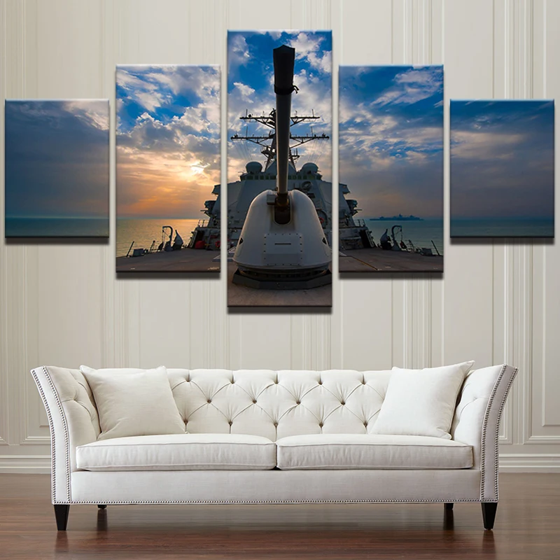 HD-Printed-Canvas-Art-Abstract-Painting-Living-Room-Wall-Decor-5-Panel-Boat-Sailing-Ship-Seascape
