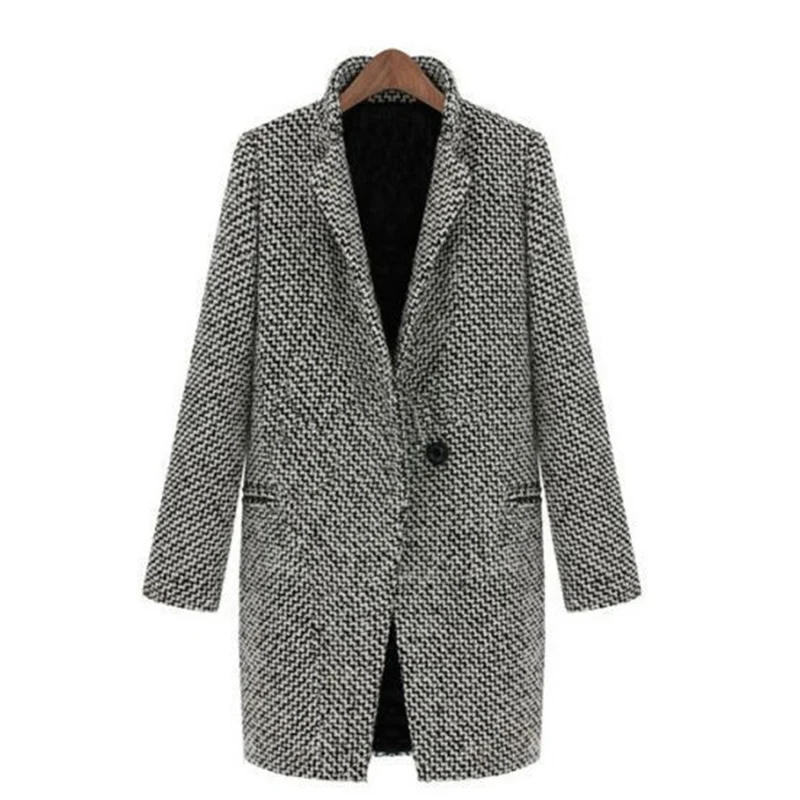 

2019 Women Suit Collar Long Coat Fashion Autumn Single Button Pocket Slim Medium Windbreaker Plus Size Woolen Overcoat Clothing