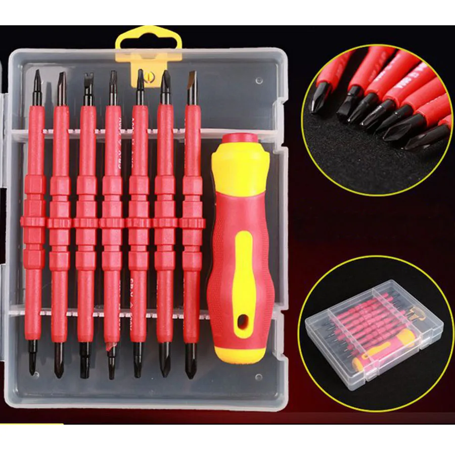 

8 In 1 Multi-purpose Insulated Screwdriver Tool Set With Hanging Buckle Black Finish Blade With Magnetic Tips
