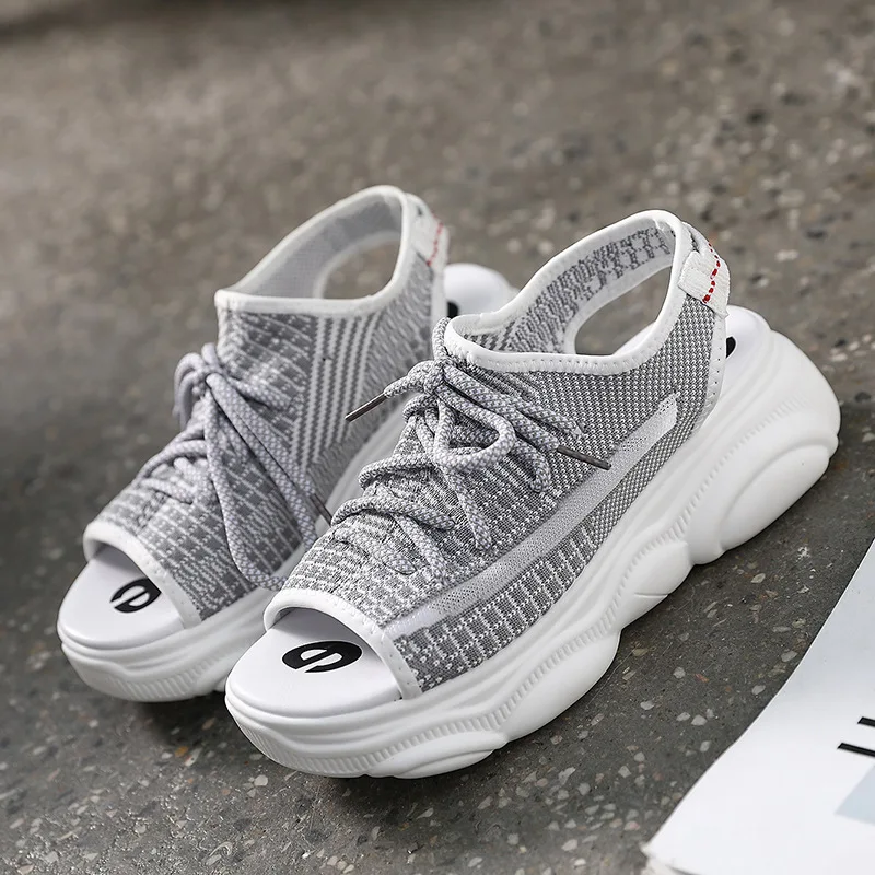 

Gray Mesh Peep Toe Women Shoes Comfortable Soft Soles Chaussures Femme Summer New Sandals Preppy Style Zapatos De Mujer