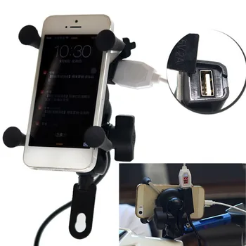 

Universal 12V Motorcycle Cell Phone & GPS Mount Holder X Grip Clamp with USB Charger 5V/2A For Electric Bicycle Scooter ATV