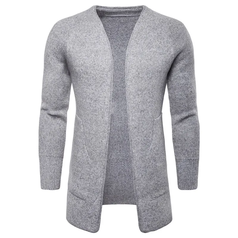 Мужской Хлопковый вязаный тонкий свитер мужской повседневный черный белый без пряжки длинный кардиган для мужчин приятный осень зима M-2XL - Цвет: Grey Sweater