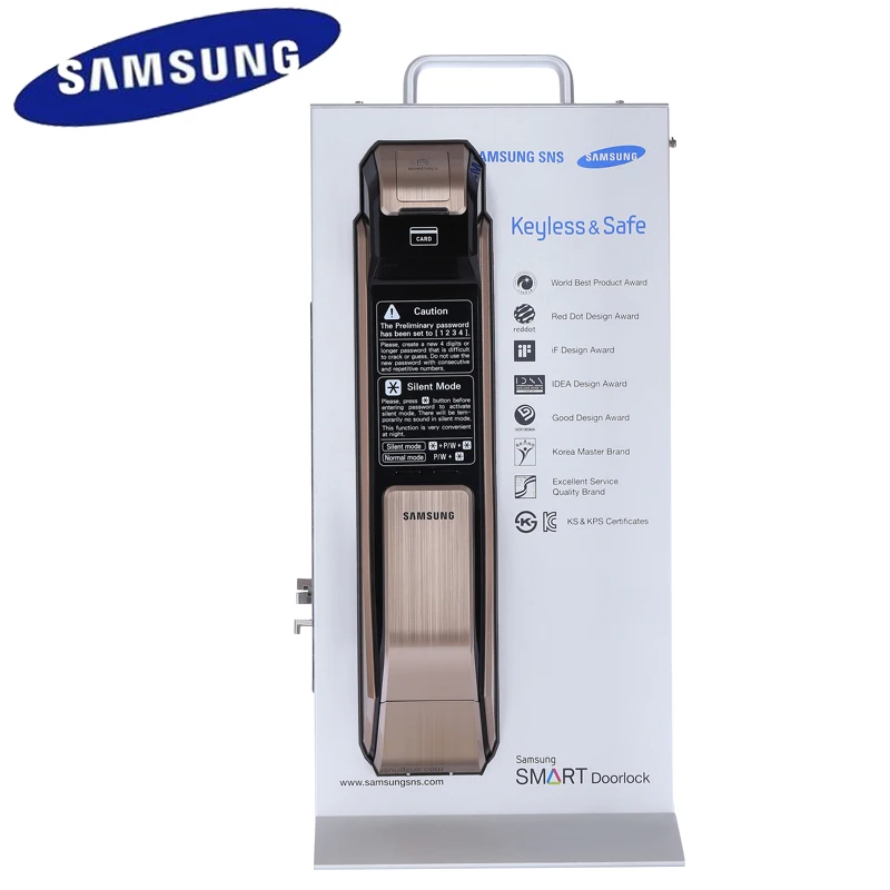 

English Version Big Mortise Samsung SHS-P718 Fingerprint Digital Door Lock / Push Pull Door Lock gold color