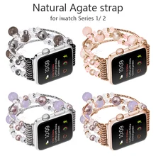 FOHUAS Highquality Natural Gray agate band for Apple watch Replacement wrist women’s fashion Wrist Strap With Adapters 38MM 42MM