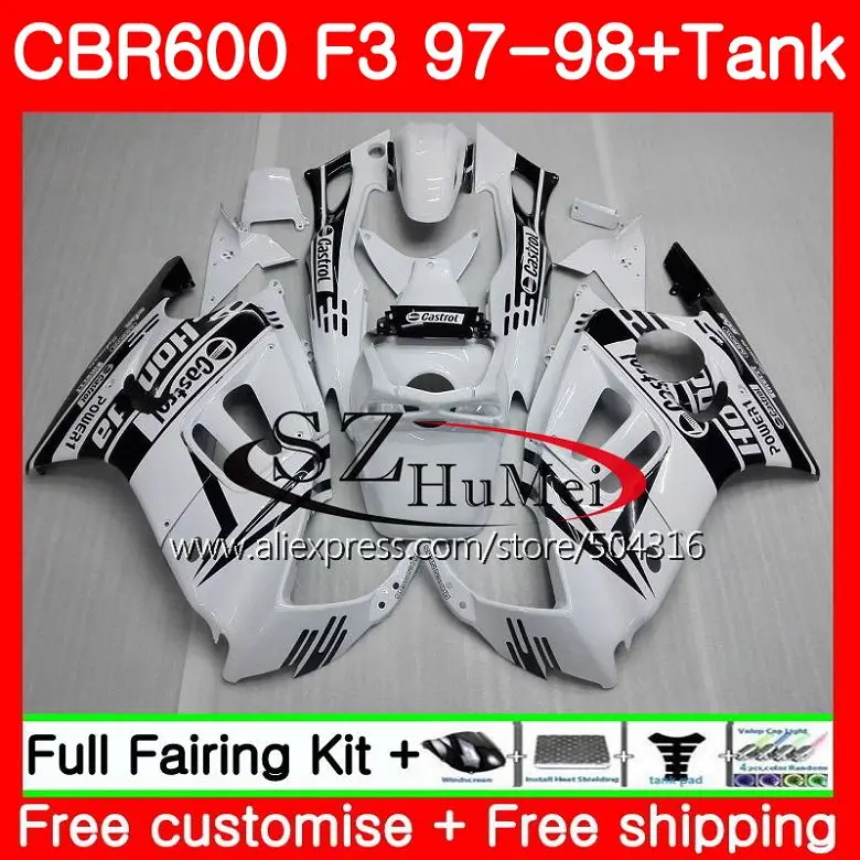 Корпус для HONDA CBR600F3 CBR600RR F3 CBR 600F3 FS 47SH1 CBR600 F3 97 98 CBR600FS завод белый CBR 600 F3 1997 1998 обтекатели комплект