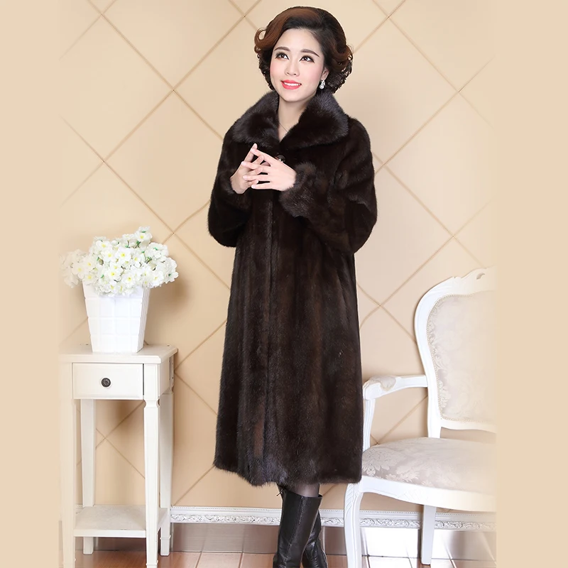 Nerazzurri Real Mink Fur Coat For Women China Turn-down Collar Long Luxury Ladies Russian Natural Mink Coats Plus Size 5XL 6XL