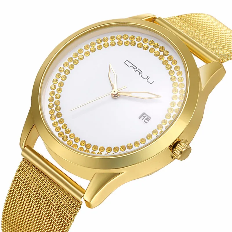 Fashion Design CRRJU Luxury Brand golden watch women watches casual