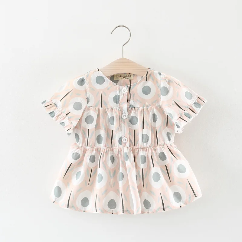 Preppy Summer Baby Girl Dress Button Ruffle Sleeve Infant Dresses