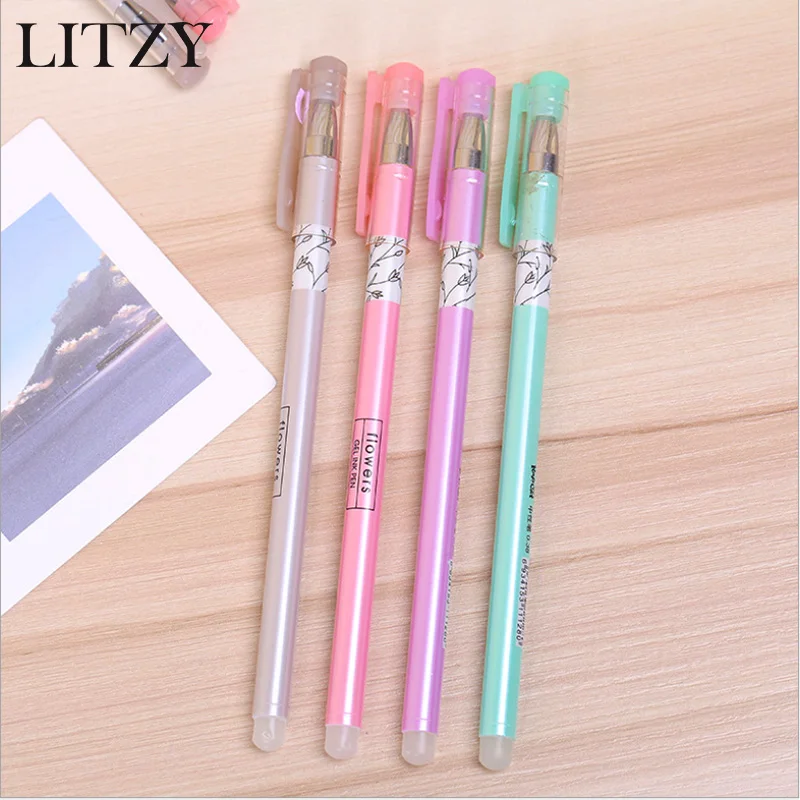 

4Pcs/set Erasable Pen Refill 0.38mm Blue Black Ink Student Stationery Writing Pen Kawaii Flower Magic Gel Pens for School Supply