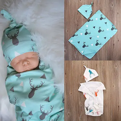 Chaud doux enfant en bas âge enfants bébé garçon fille cerf Swaddle couverture à venir à la maison blanc bleu sacs de couchage chapeaux tour de bain emmailloter couvertures