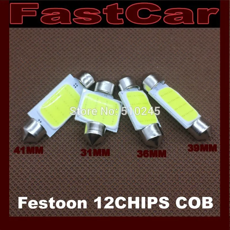 

100X Car led C5W 31MM festoon COB 1 LED 12 Chip DE3175 DE3022 reading lamp Map Dome light bulb 12V free shipping