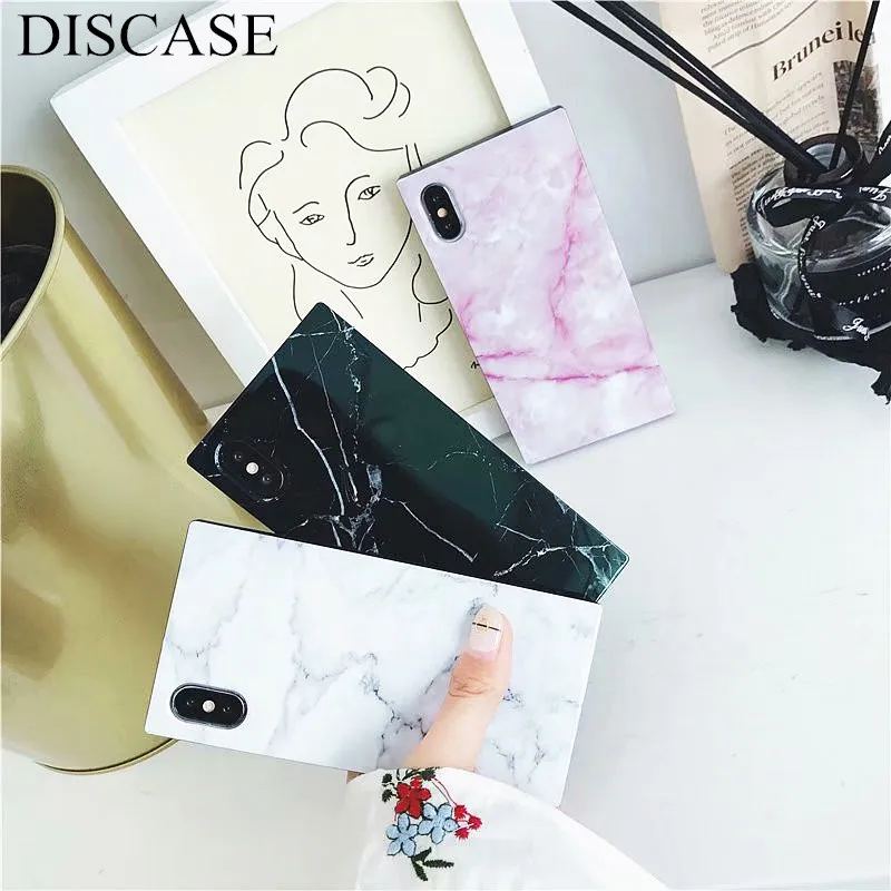 

DISCASE Fashion Square Marble Cases For iphone XS MAX XR For iphone X 8 7 6 6s plus Luxury IMD Soft Shell Phone Back Cover Capa