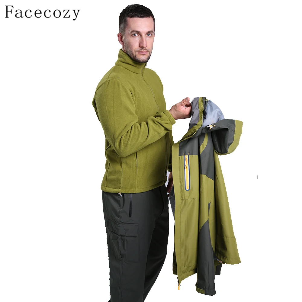 Facecozy для мужчин и женщин, зимняя ветрозащитная флисовая куртка, осенняя пара, 2 штуки, пэтчворк дизайн, плотное пальто для пеших прогулок