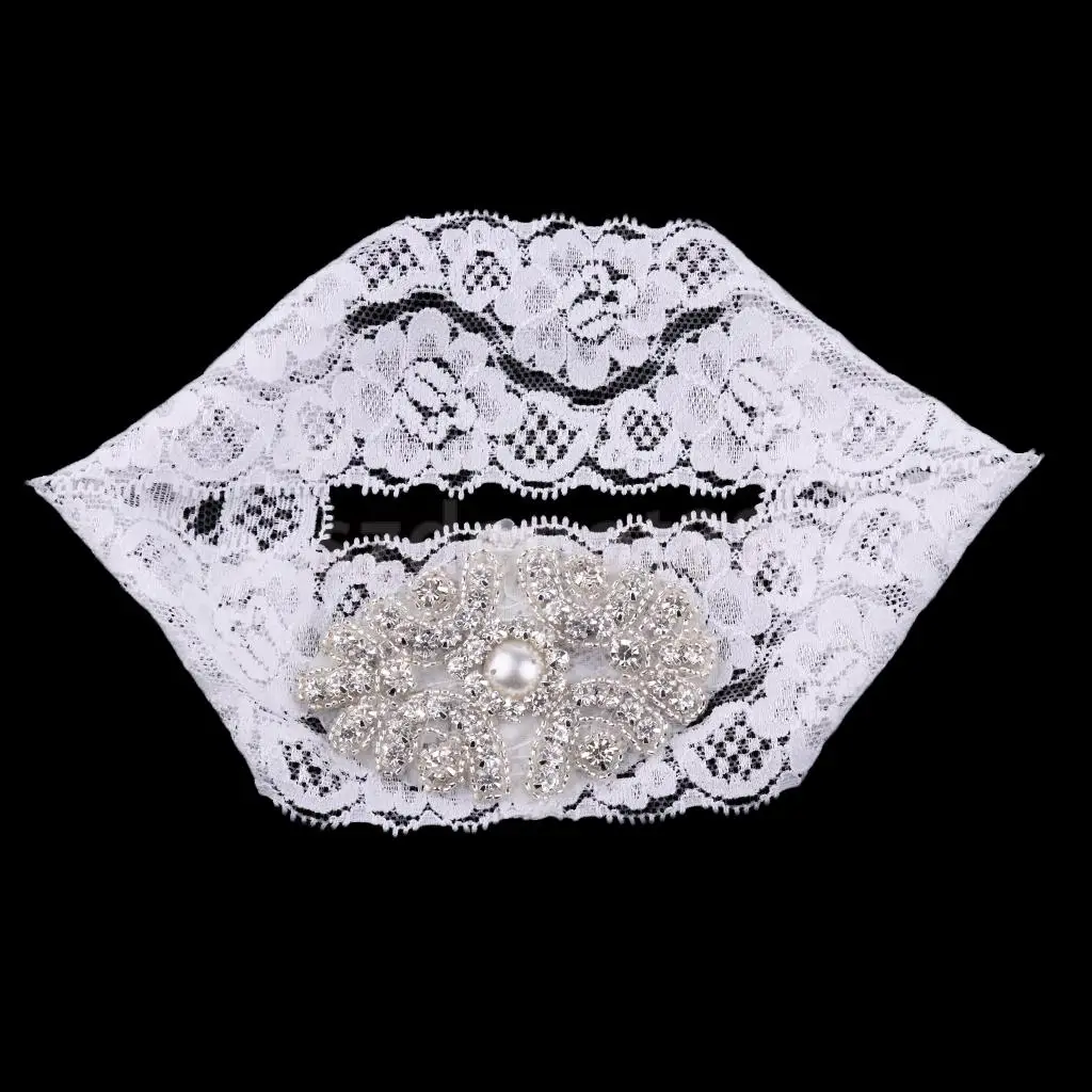 Wedding Bridal Garter Rhinestone Pearls Flower Keepsake Toss Floral Applique Lace Thigh Ring Keepsake