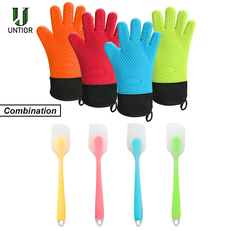 

UNTIOR Silicone Heat Resistant Oven Gloves Cooking BBQ Baking Heating Microwave Oven Mitts Non Slip Design Kitchen Hot Gloves