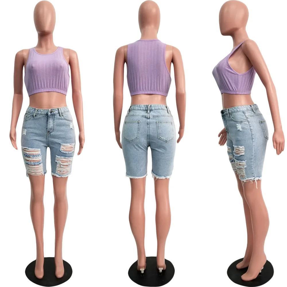 GBYXTY/Большие размеры 3XL, женские летние джинсовые шорты, модные рваные джинсовые шорты с кисточками и высокой талией, женские повседневные синие шорты, ZL341
