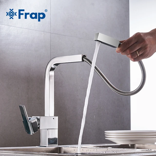 Cheap Frap Brass Kitchen Faucet Hot and Cold Water Kitchen Sink Faucet Pull Out Rotation Spray 360 Rotation Single Handle Taps Y40022