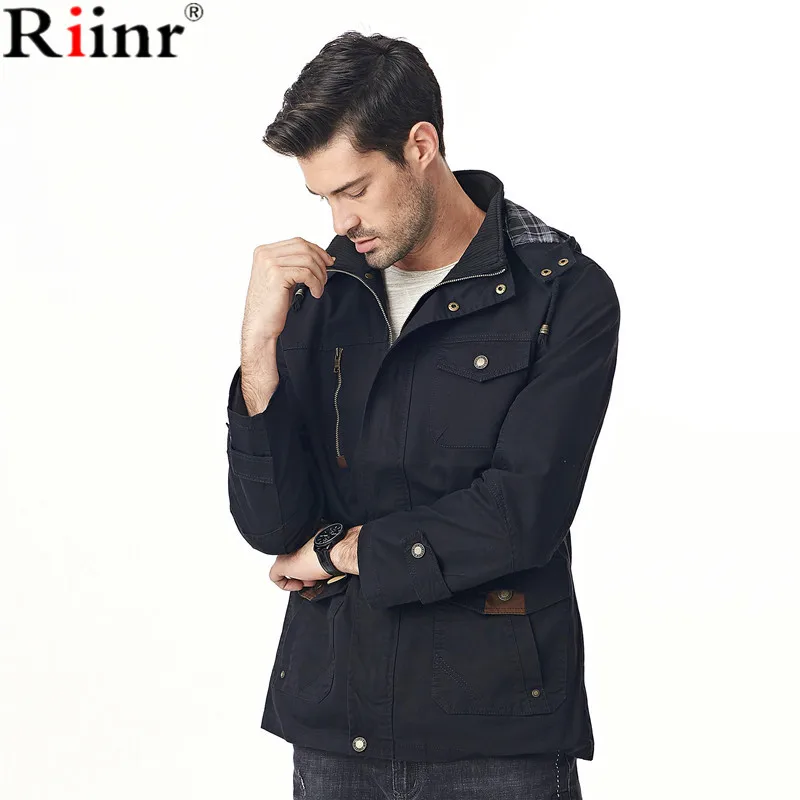 

Riinr 2017 Fashion New Arrival Parka High Quality Casual Warm Fleece Solid Color Cotton Blend Long Sleeve Winter Jackets Mens