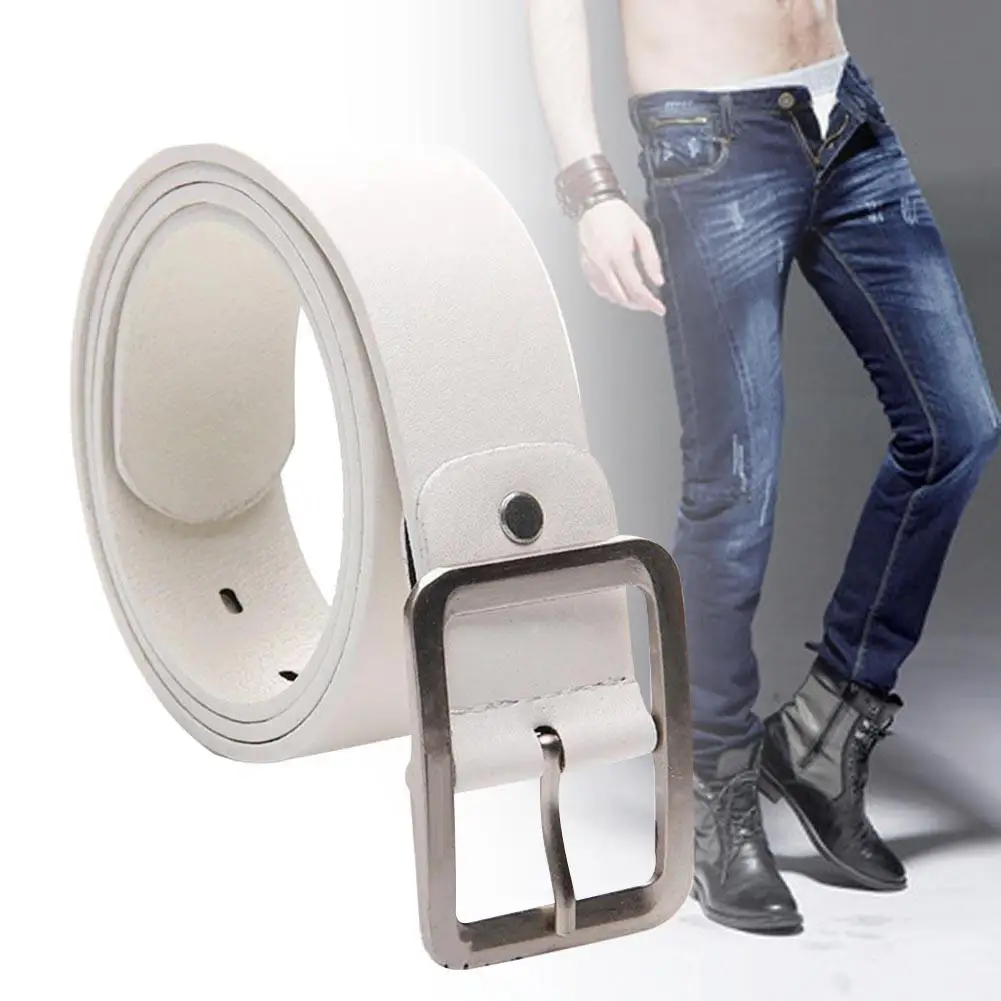 1 шт. новейший мужской классический ремень из искусственной кожи с металлической шипованной пряжкой повседневные деловые рабочие джинсы ремни для брюк высокое качество - Цвет: Белый