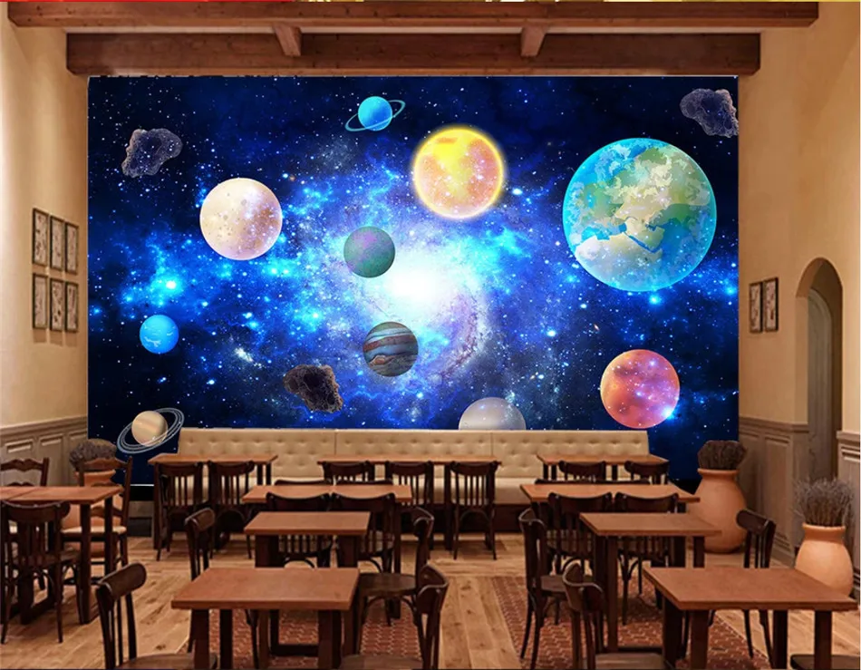 Cosmic Planets Outer Space Interstellar Starry Galaxy Bar KTV Theme Restaurant Background Photo Wall Paper 3D Mural Wallpaper