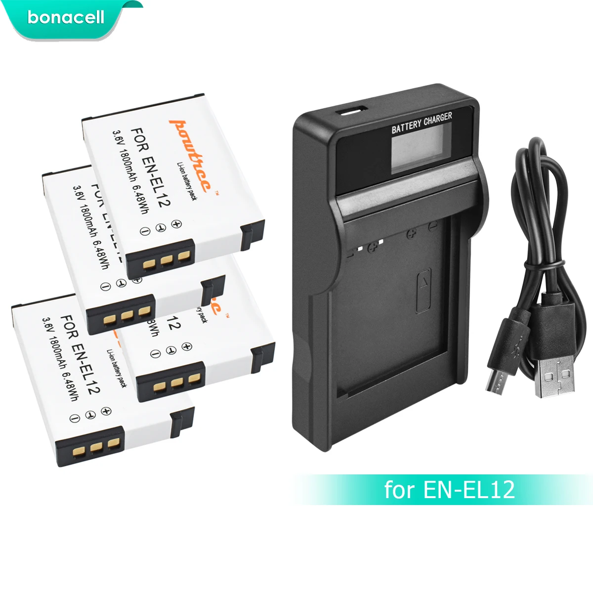 Bonacell 1800 мА/ч, EN-EL12 RU EL12 Батарея+ ЖК-дисплей Chargerfor Nikon CoolPix S610 S610c S620 S630 S710 P300 P310 P330 S6200 S9400 L15 - Цвет: 4XBattery-LCDCharger