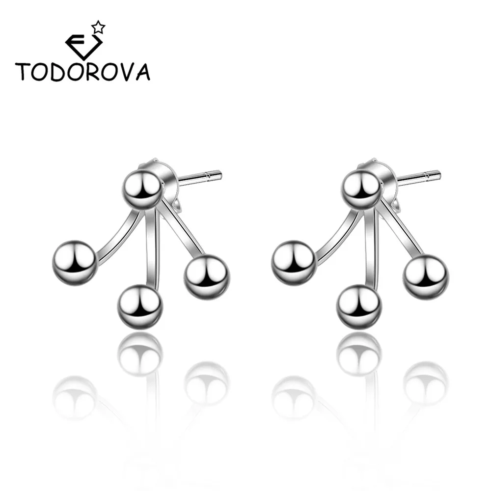 

Todorova Front To Back Ear Jackets Double Sided Small Ball Stud Earrings for Women Fashion Brinco 925 Sterling Silver Jewelry