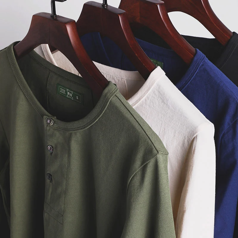 Beste Rode Wind Vintage Lange Mouw Henley T Shirts Mannen Katoen Dichtgeknoopt Shirts Geribde Manchetten
