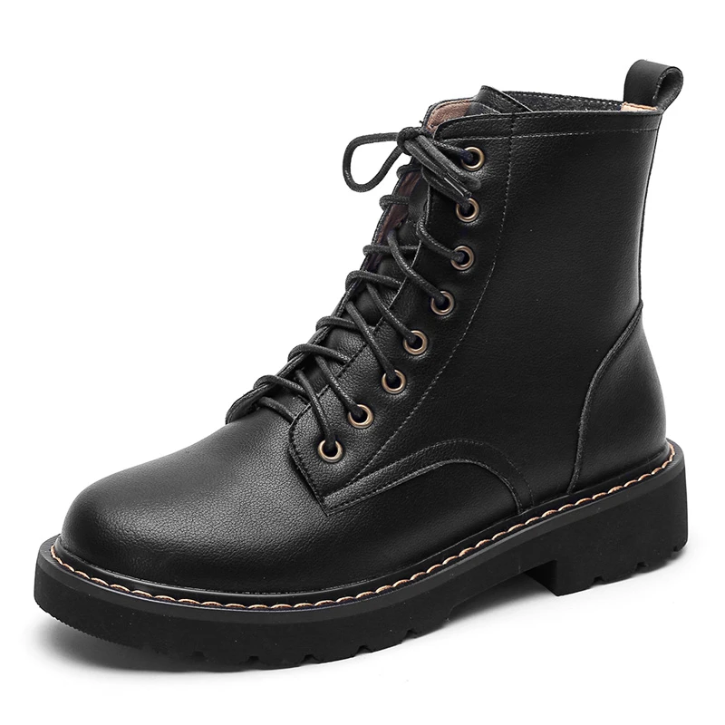 Женские ботинки Martin из натуральной кожи; коллекция года; сезон осень-зима; женская обувь на низком каблуке; Модные женские ботильоны на шнуровке; цвет бежевый, черный; A299 - Цвет: Black PU Inside