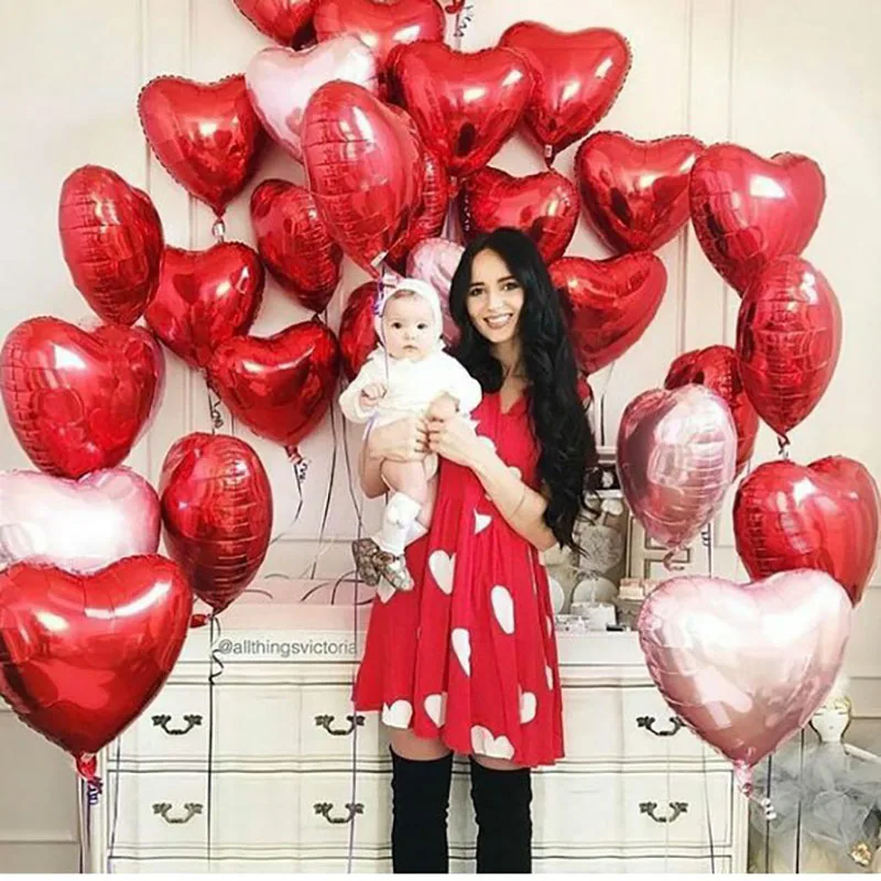 18 дюймов 100pcs Красное Сердце воздушные шары надувные Love фольгированный шар Свадьба День святого Валентина свадебные украшения воздушный шар с гелием globos