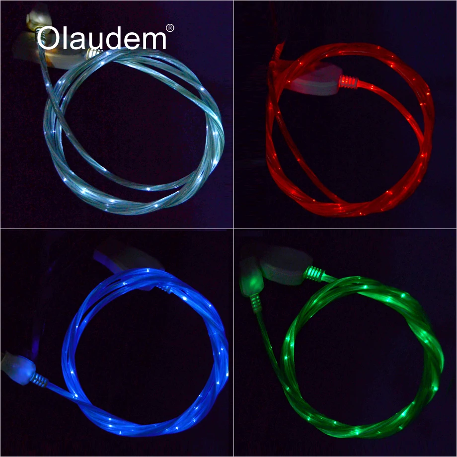 Olaudem USB Cable Micro USB Cable fluye LED resplandor de sincronización de datos de carga de los Cables del teléfono móvil para Android Samsung Xiaomi USBC1308