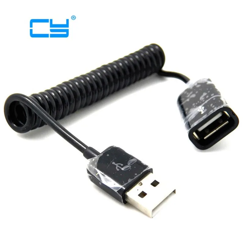 

30cm~2.5M 1~8FT USB 2.0 Spring Extension Cable Black Coiled Charger Sync Adapter