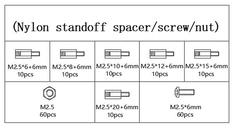 180 шт./компл. M2/2,5/M3* л+ 6 мм M-F белый или черный интервальный винт Пластик для материнская плата(PCB) фиксированный нейлоновые гайки Spacer Ассорти Комплект