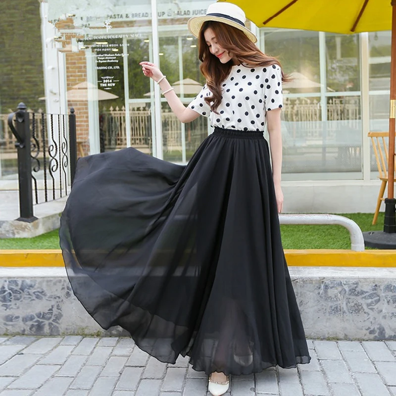pleated chiffon maxi skirt 2017 summer ankle length 2017 summer solid bohemian pleated maxi skirts vintage womens black jupe elastic pink high pleated chiffon maxi skirt 2017 summer ankle length 2017 summer solid bohemian pleated maxi skirts vintage womens black jupe elastic pink high