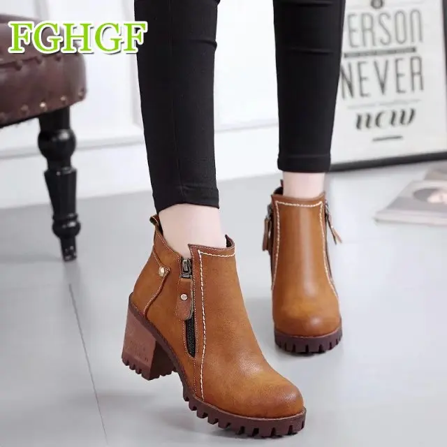

2019 New Autumn Winter Women Boots Female Side Zipper Vintage Fashion Ankle Boots Size 35-39