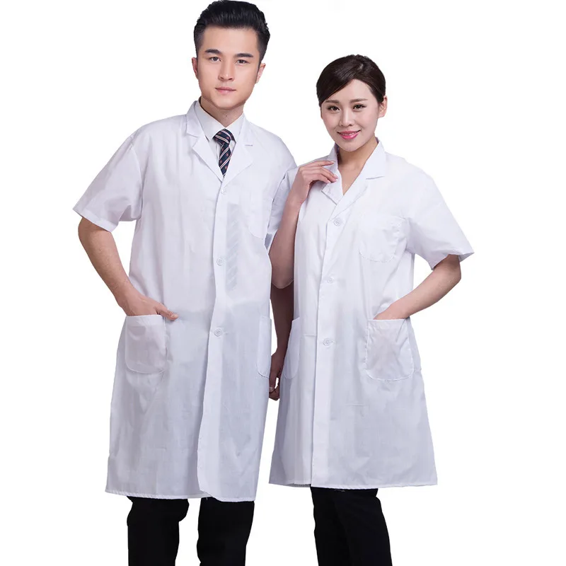 

Casual Summer Unisex White Lab Coat Short Sleeve Pockets Turn-down Collar Uniform Work Wear Doctor Nurse Clothing FS99