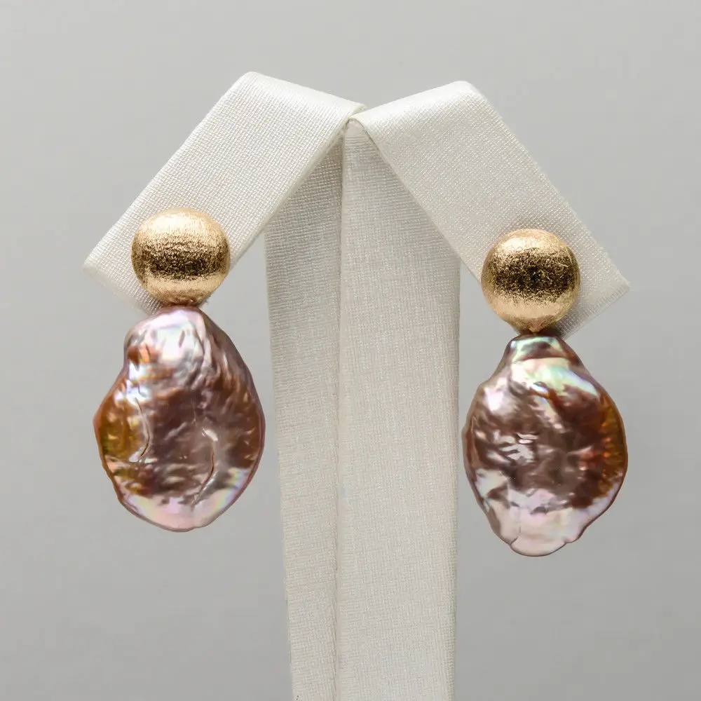 

Big 22*17mm Purple Freshwater Kasumi Pearl Drop Earrings 925 Sterling Silver