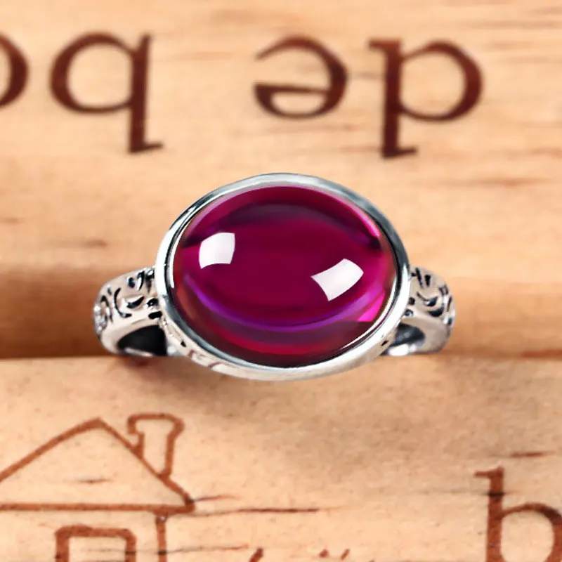 

RADHORSE 925 Silver Rings for Fine Jewelry Retro Thai silver Ruby Jade egg Modeling Sterling Silver Adjustable Ring