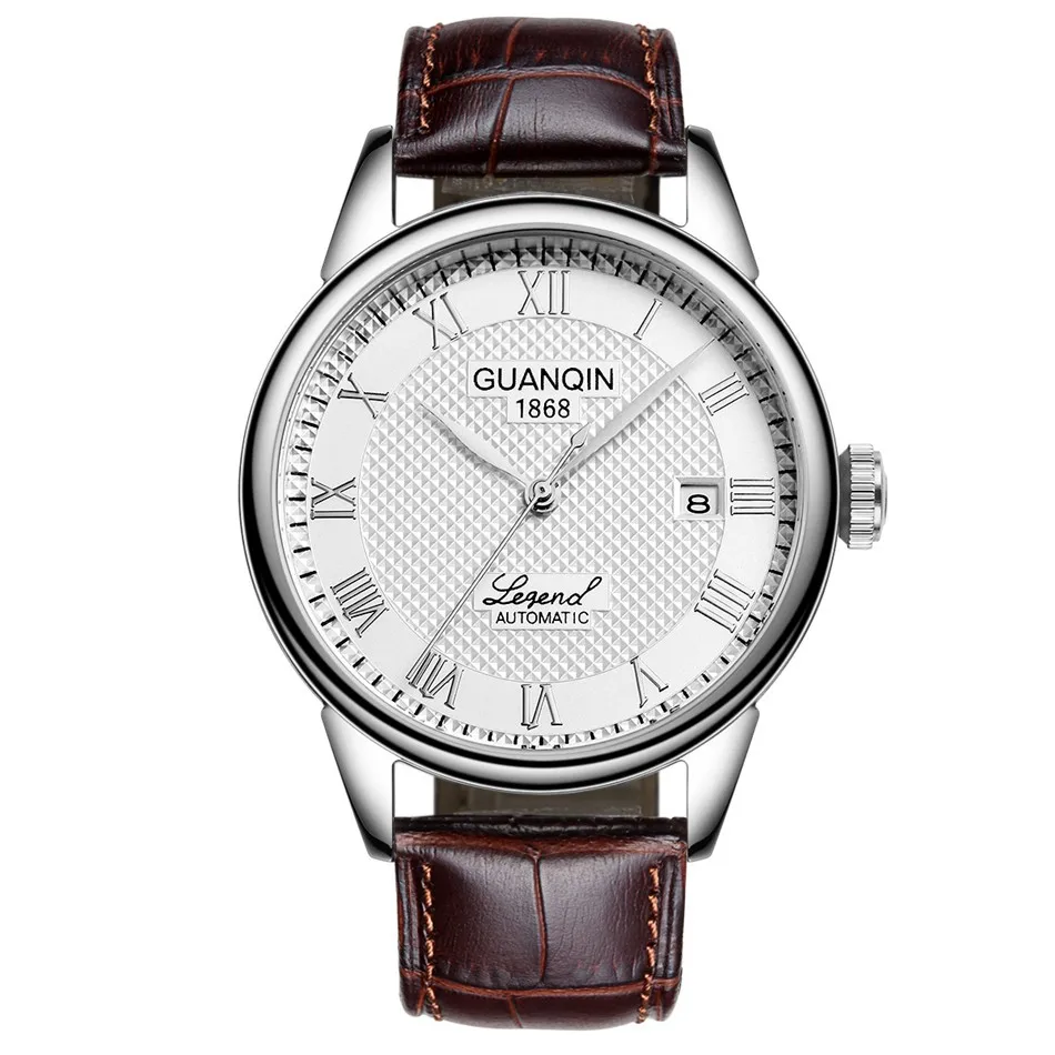 GUANQIN Mens watch Luxury Automatic Watch Men Mechanical Movement Wristwatches Waterproof Watches Top Brand White Day Display