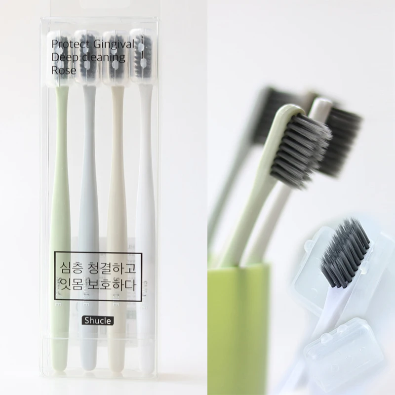 

4pcs/Pack Bamboo Charcoal Toothbrush with Dust-proof Cap Portable Travel Tooth brush Nano Toothbrushes Soft Bristle Oral Hygiene