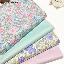 Хлопок саржа синий пасторальный Розовый Фиолетовый цветы цветочный светильник синий лиловый ткани для DIY лист одежды платье ручной работы