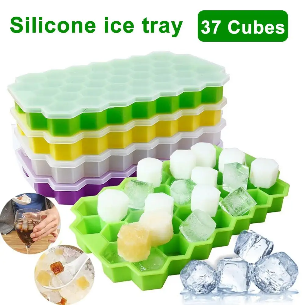 

Silicone 37 Cubes Honeycomb Shape Ice Cube Maker Tray Mold Storage Container