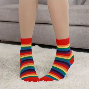 

Elegant Women Girls Cute Rainbow Socks Spring Autumn Stripe Short Socks Soft Casual Cotton Female Ankle-High Socks