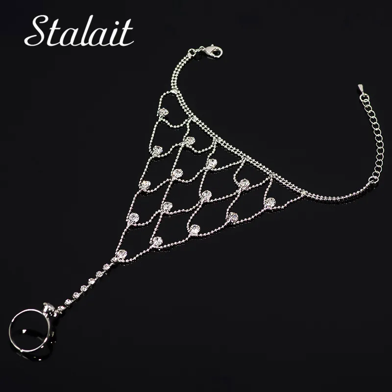 8 Стиль Мода Полный горный хрусталь длинные цепи кольцо браслет для женщин модного серебристого цвета браслет и браслет свадебный подарок аксессуары