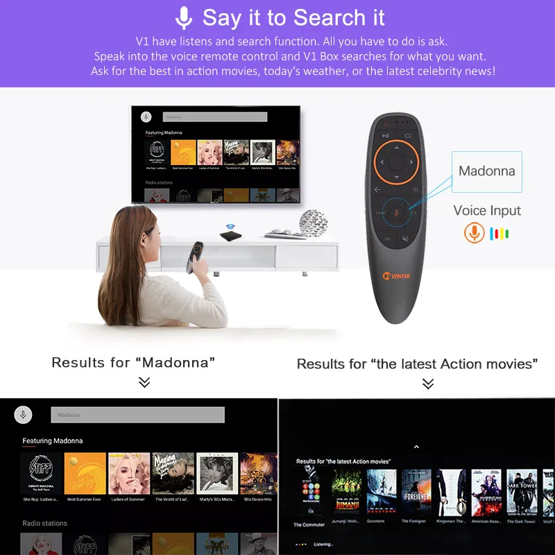VONTAR V1 голос Управление Android 7 1 Смарт ТВ BOX Amlogic S905W 2 ГБ/16 ГБ Потоковое вещание