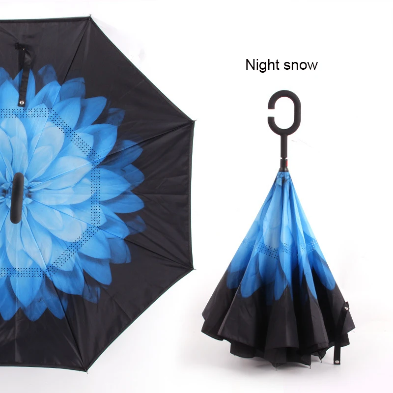 night snow Обратный зонтик, мужской перевернутый зонтик, зонты, ветрозащитный, для женщин, защита от солнца и дождя, анти-УФ, invertido Paraguas, Parapluie, с ручкой - Цвет: night snow
