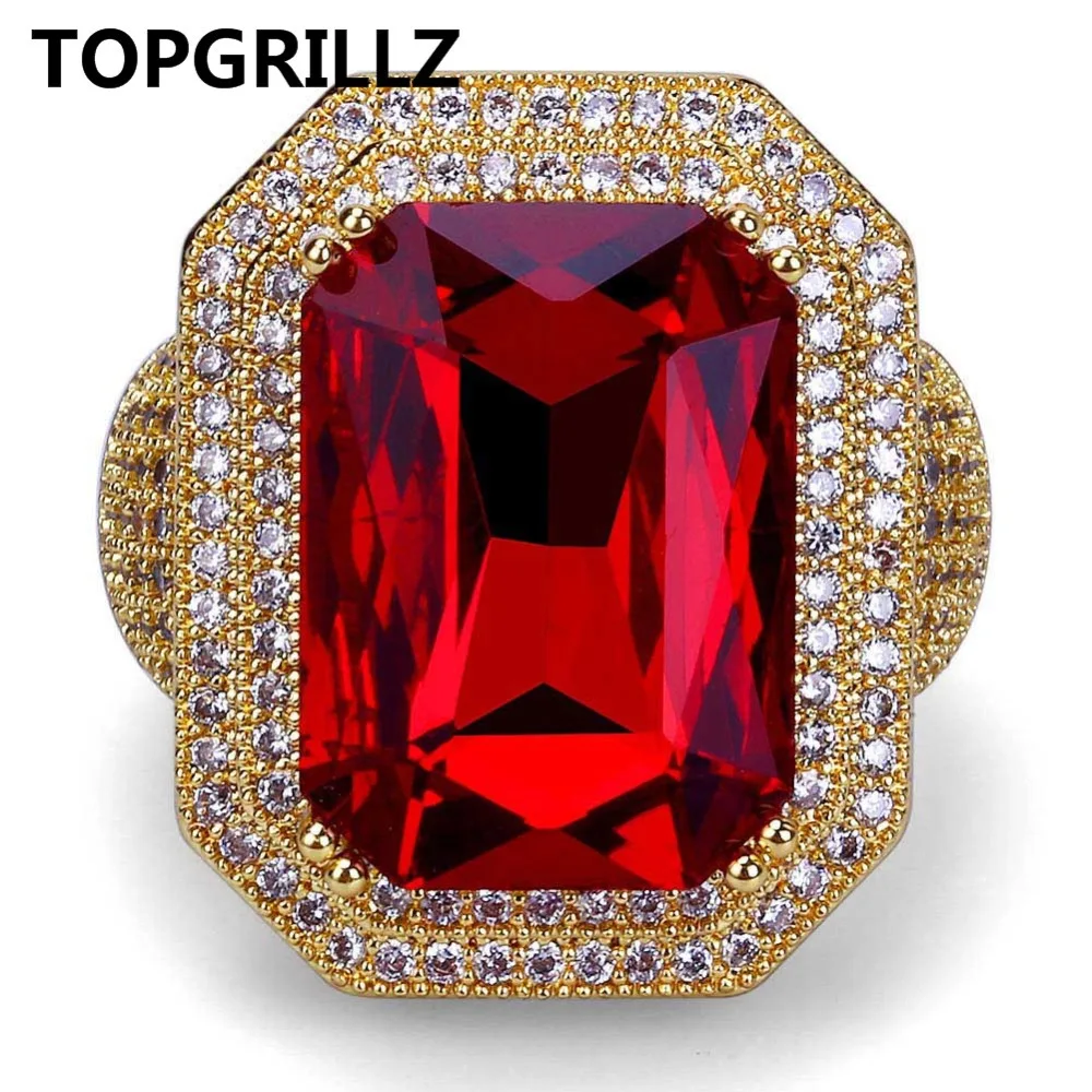 TOPGRILLZ, новинка, модное кольцо в стиле хип-хоп, позолоченное, покрытое Iced Out Bling, микро проложенный CZ камень, красные стразы, кольца с 7,8, 9,10, 11