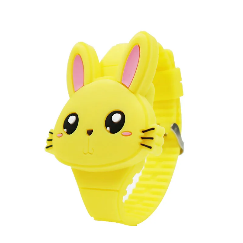 1 шт. Детские светодиодные электронные часы силиконовый ремешок с мультяшным кроликом флип-кейс наручные часы прекрасный подарок NFE99 - Цвет: Цвет: желтый