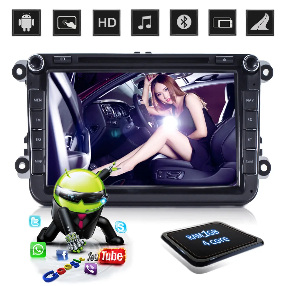 

Car DVD Player Stereo Radio Android 7.1 Bluetooth 8" Touch Screen 2 Din 64Bit Quadcore 2GB/16GB GPS Navigation for VW POLO EOS