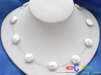 

18" 12mm COIN FRESHWATER WHITE PEARL 925SILVER NECKLACE