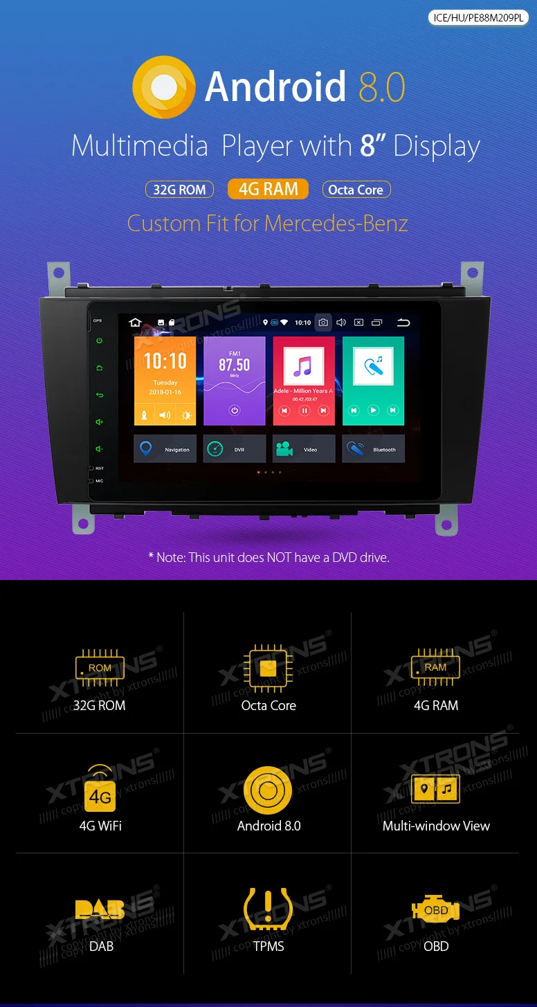 Excellent XTRONS Android 8.0 Car Stereo Radio Player GPS No DVD for Mercedes Benz W209 2005 2006 W203 C180 C200 C220 C230 C240 C250 C270 0